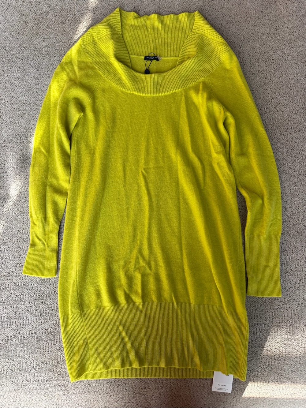 Magaschoni 100% Cashmere Cowl Neck Sweater - Yellow, Size Small